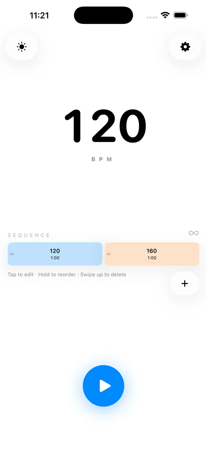 Metrognomicon home screen, light theme